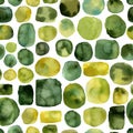 Abstract yellow green round spots, seamless pattern, watercolor illustration Royalty Free Stock Photo
